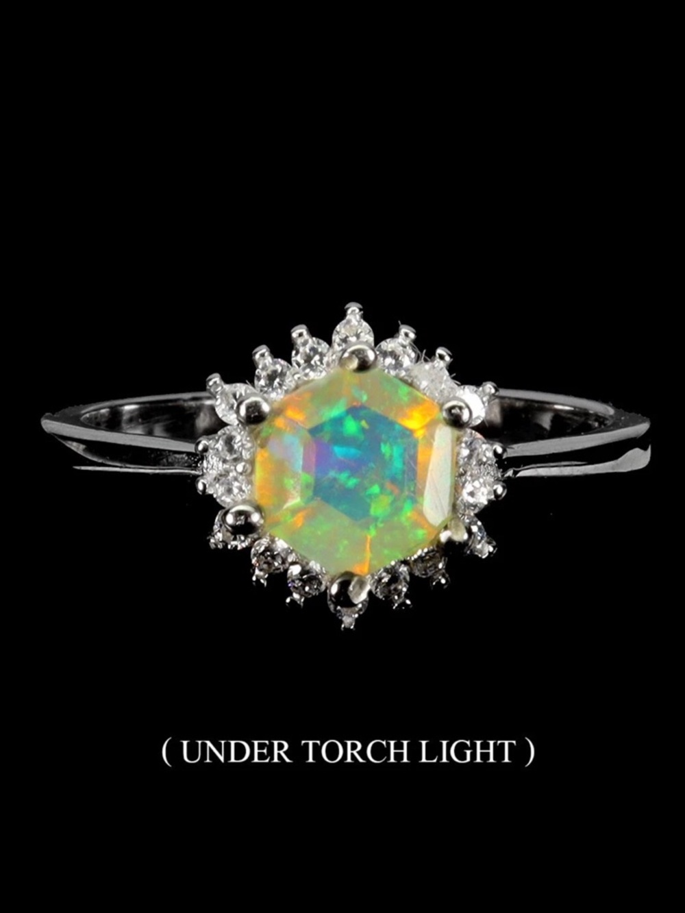 Iridescent Ethiopian Natural Opal Halo Ring in 925 Sterling Silver Size 7